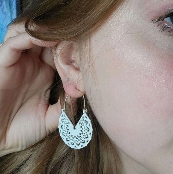 Gold hoop earrings White Boho dangle Statement cottagecore 💖 2/$30 - Picture 1 of 14